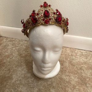 Handcrafted Faux Ruby and Gold Tiara Cosplay Halloween